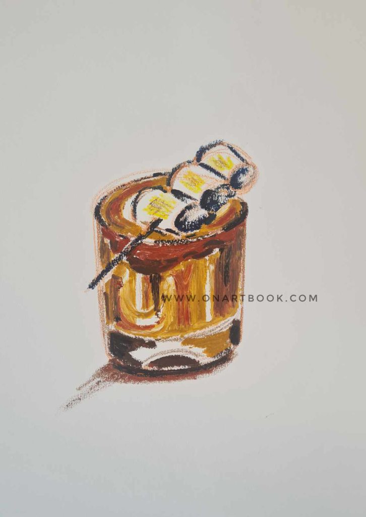 Gold Coffee with Marshmallow on top – Oil Pastel Painting!